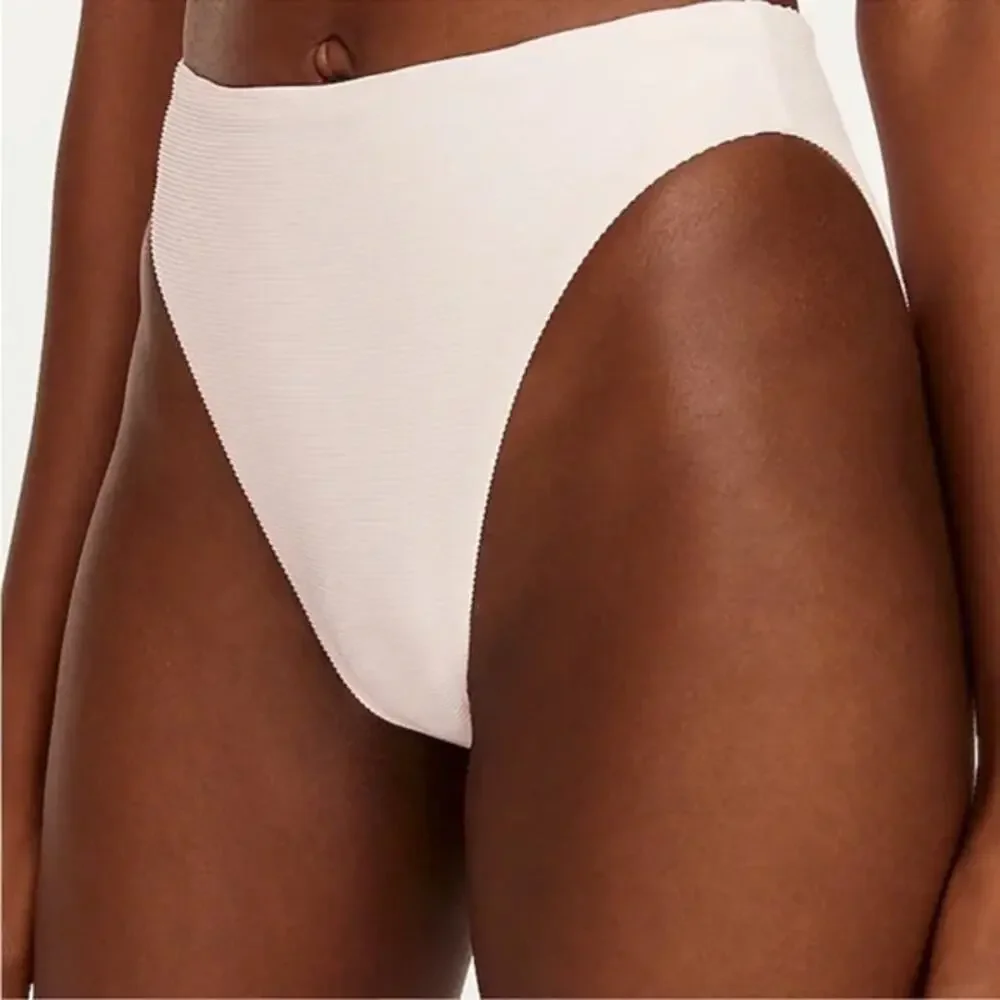 New J. Crew Pink Ribbed High Rise Cheeky Bikini Swim Bathing Suit Bottom Medium